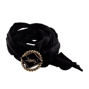 Yves Saint Laurent Black Silk Scarf Belt or hair tie with Gold-Tone Logo Buckle